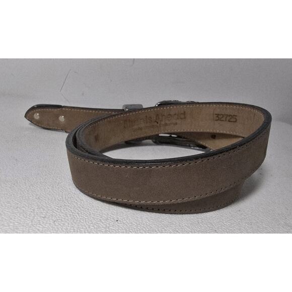 STREETS AHEAD NuBuck Leather Belt Brown Western NBEL Silverplated Buckle Sz M - Picture 3 of 11